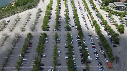 Aerial View of Large Urban Car Parking Lot