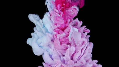 Isolated Ink Elegance Serene Cloud of Colorful Paint Floating on Black Background