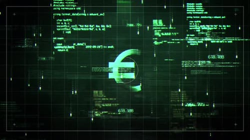 Futuristic Data Analysis with Glitch Effect and Euro Symbol