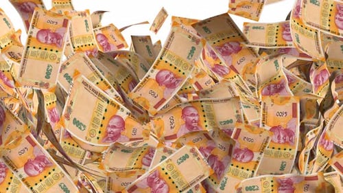 200 Rupee money transition. Cash rain.