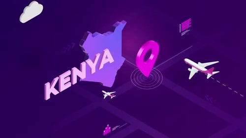 Animated Isometric Kenya Travel Map With Location Pin