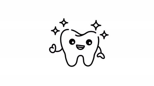 Happy Cartoon Tooth Winking and Sparkling Line Art Animation
