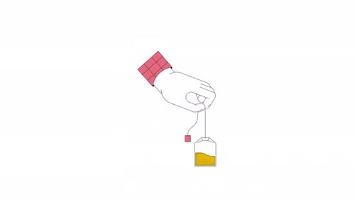 Steeping teabag line 2D character hand animation