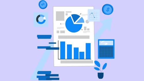Ein Mann, der sein Geschäft auf seinem Laptop mit Finanzelementen analysiert