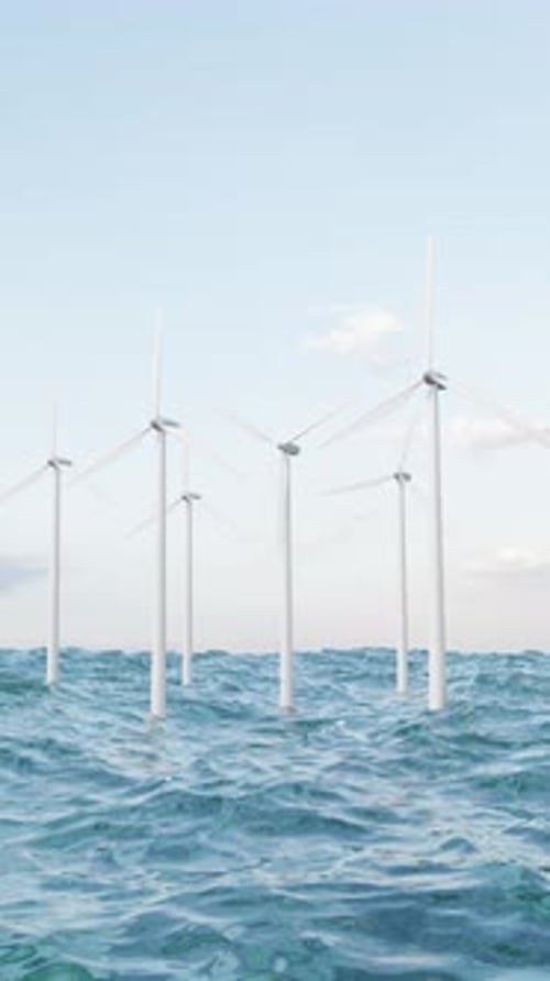 Offshore Wind Turbines Generating Clean Energy in the Ocean Vertical Animation