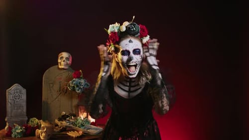 Horror Goddess of Death Yelling in Costume