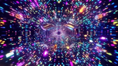 Vibrierende Neon-Disco-Tunnelschleife mit leuchtendem mehrfarbigem Pa