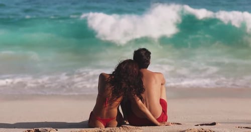 Holiday Romance of Young Adult Vacationers Couple on Tropical Beach