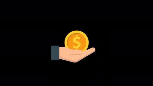 Animated Hand Holding Dollar Coin with Upward Growth Arrow. Investment Concept Video - Transparent