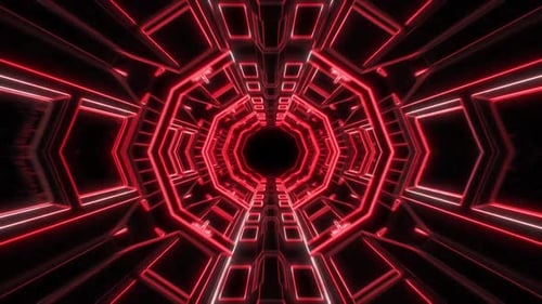 Futuristic Red Neon Lines Tunnel