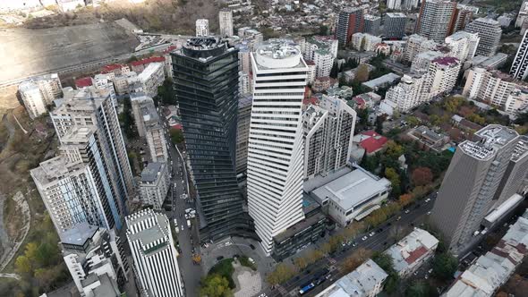 Aerial view of Axis towers - Modern building towers in Tbilisi ...