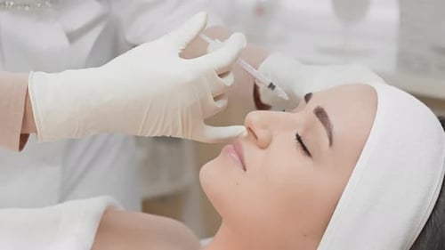 Woman Receives Nose Cosmetic Injection at Clinic