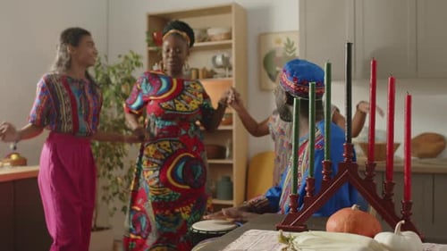 Family Dances with Drum at Home