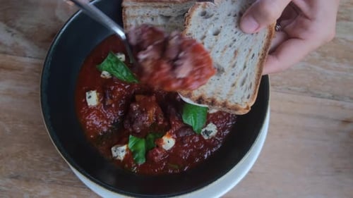 Stew Topped on Bread Close Up Meal