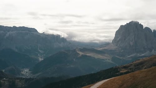 Cloudy Autumn Landscape of Seceda Peak Italy Dolomites Alps South Tyrol in Italy Europe