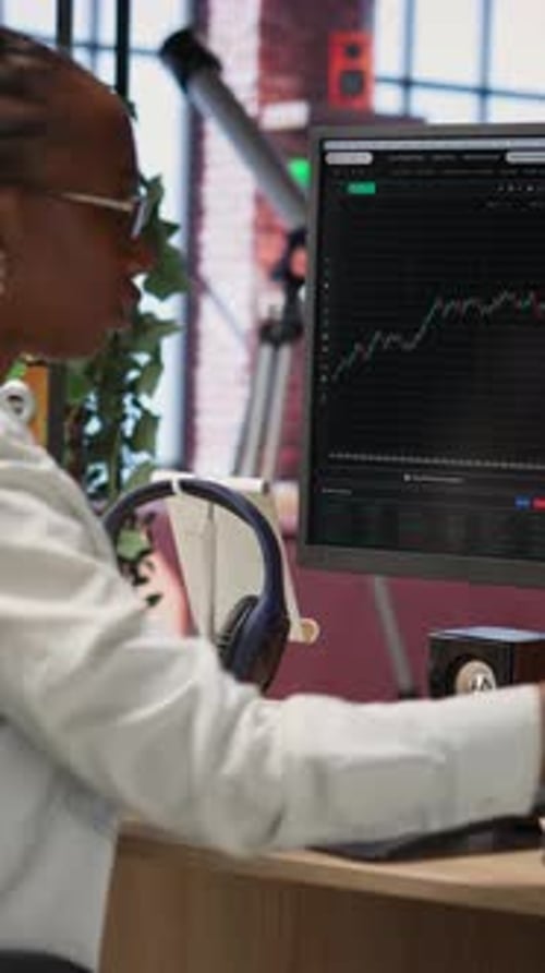 Vertical Video Frustrated Day Trader Looking at PC Screens Showing Falling Stock Prices