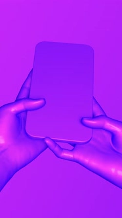 3D Hands Holding Smartphone in Vibrant Neon Style