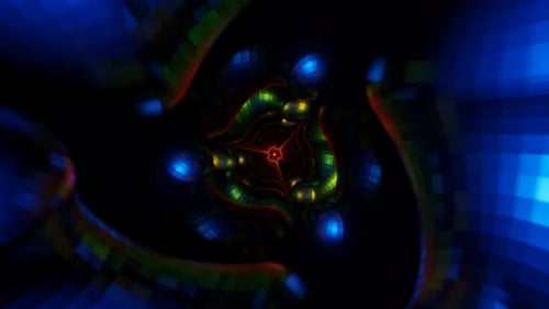 Bucle continuo y sin interrupciones de alucinantes imágenes hipnóticas de ciencia ficción con elementos multicolores