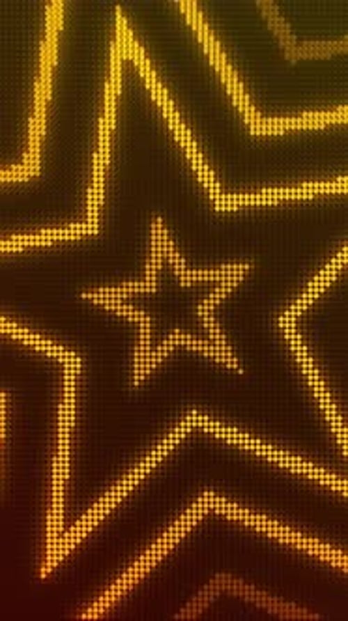 Animação LED abstrata de estrelas de luxo, fundo retrô dourado, vídeo vertical de néon vintage para moda