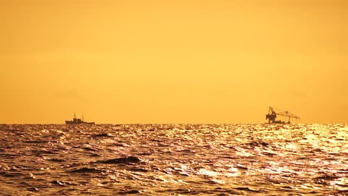 Floating Crane Vessel On Sea