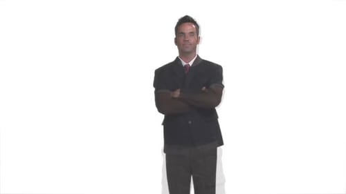 Man wearing variety of uniforms in different occupations transitions