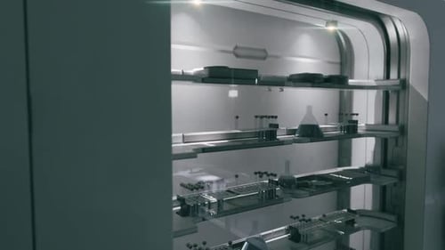 Unité de stockage moderne présentant du matériel scientifique dans un environnement de laboratoire