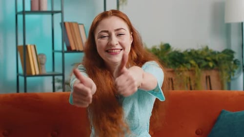 Enthusiastic Woman Gives Double Thumbs Up Approval