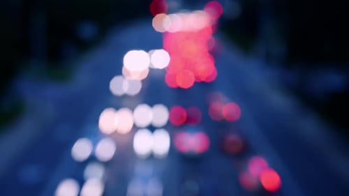 Blurred Headlights on the Road Time Lapse Evening Many Cars