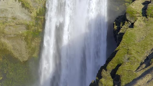 Skogafoss Famous Waterfall in Iceland Autumn Season on Skoga River Popular Tourist Attraction Shot