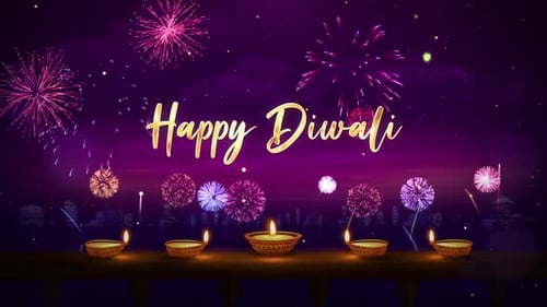 Joyeux Diwali avec lumières et feux d'artifice