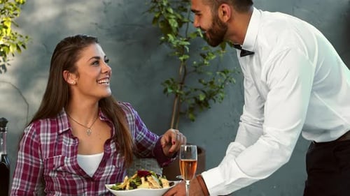 Elegant Woman Salad Served in Home Garden