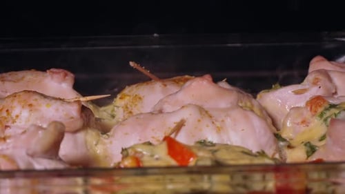 Close Up Of Chicken Cooking With Vegetables