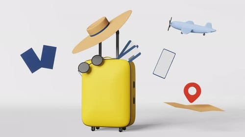 Minimalist 3D Travel Animation with Suitcase and Airplane