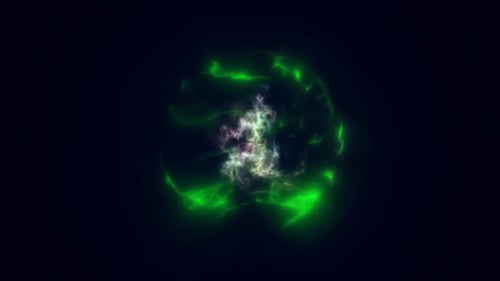 Spinnende grüne Energiekugel, digitaler Atom-Hi-Tech-Kugel, futuristischer magischer Kreis, glühende, helle Kraft