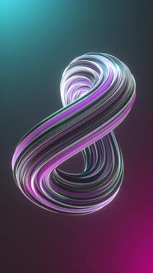 3D Animation Of Twisted Colorful Blue and Purple Abstract Wave Shapes Over Neon Light Background