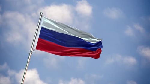 Russian Flag Waving Loop Against Blue Sky