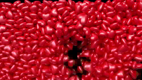 Falling red hearts revealing screen alpha channel.Transition.Love,Valentine.Wedding background,loop