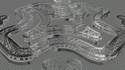 Background with Motion over Silver Wireframes of Shapes, 3D Render, Figures, Reflection, Exclusive