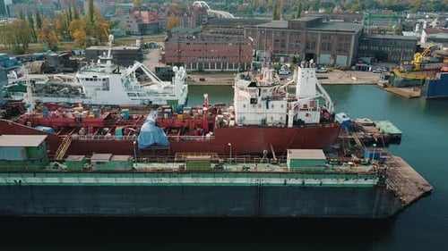 Aerial View of Ship in Port
