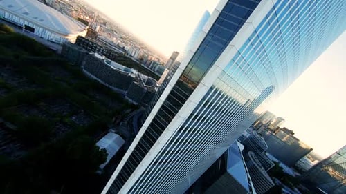 Paris Aerial. Modern La Defense FPV drone aerial view.