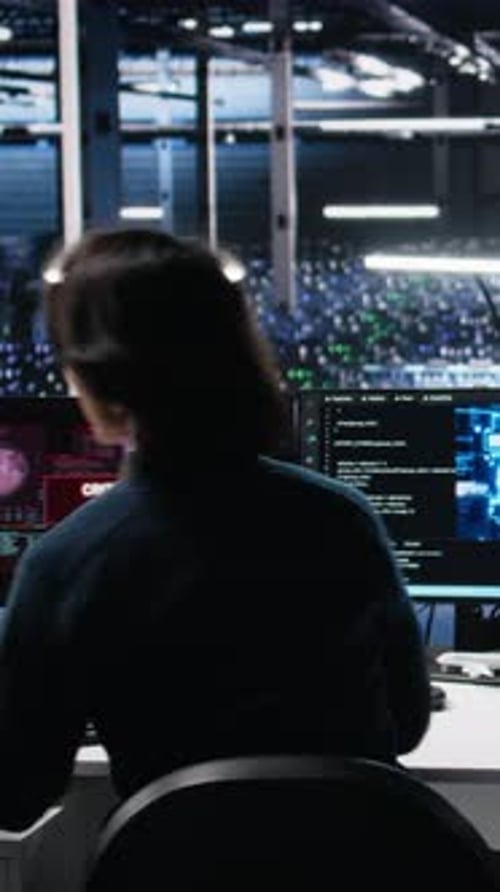 Vertical Video Data Center Team of Engineers Tries to Fix Critical Error Warning While Using AI