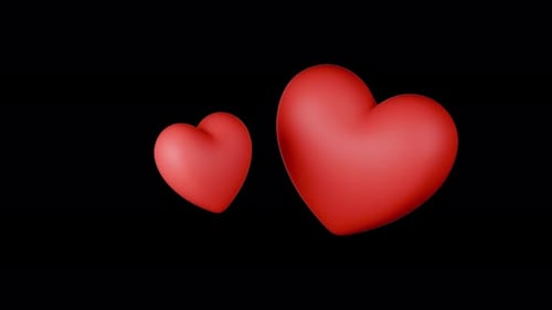 Zwei rote 3D-Herzen erscheinen als Animation, 4K — Valentinstagssymbol der Partnerschaft
