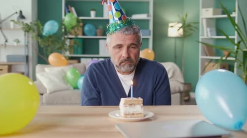 Sad Man Celebrates Birthday Alone at Home