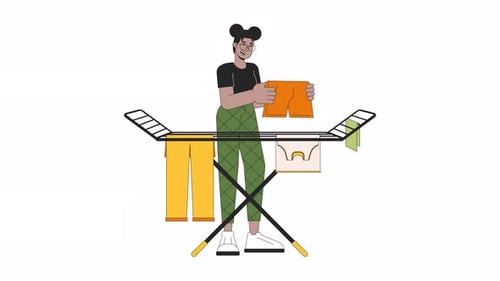 Laundry hanging on rack line cartoon animation