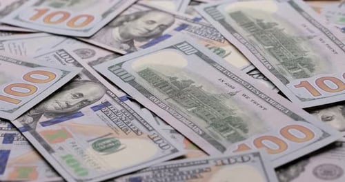 Cash USD Money Background One Hundred Dollar Banknotes Rotate in Close Up Macro View