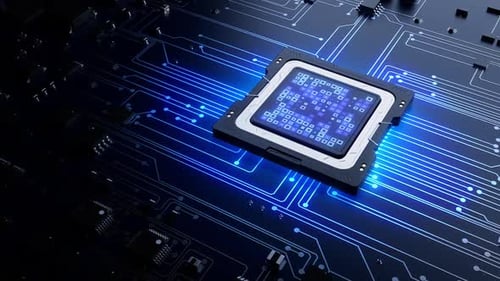 Digital Microchip Processing Data on Circuit Board Seamless Loop