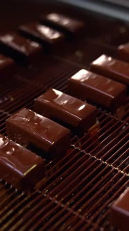 Delicious-looking candies freshly covered with black chocolate.
