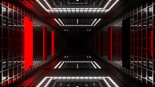 Red And White Grate Tunnel With Strobe Background Vj Loop In 4K