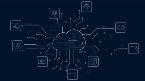 Infographies d'un réseau de cloud computing montrant le Code et les calculs