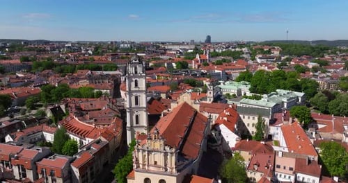 Amazing Aerial View Above Vilnius, Lithuania Old Town